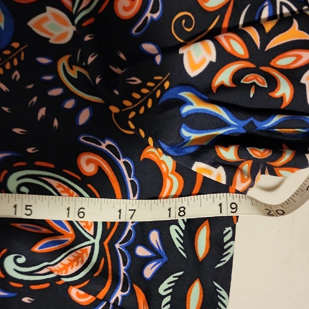 Vince Camuto Orange and Blue Sheath Dress with Bishop Sleeves - Picture 5 of 9